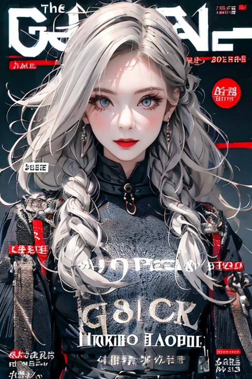 masterpiece, The face is precise(((must))), best quality, Gothic outfit, A Russian girl in her early 20s with colorful ash gray hair, Gothic makeup,outdoor, magazine cover ,upper body,
