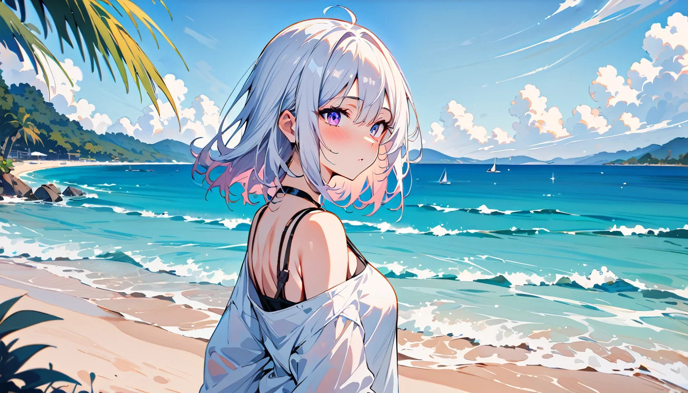 (masterpiece, Highest quality:1.2), 1 Girl, alone,Eyes open,Tropical atmosphere,Ocean,