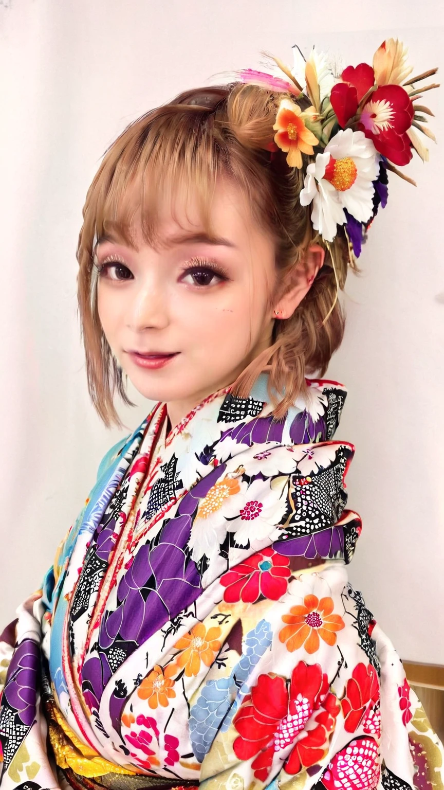a close up of a woman In kimono with a flower in her hair, Yoshitomo Nara, Chiho, Ayaka, My motto is Teshirogi, Akemi Takada, A, Ka, Sa, Ta, Na, Ha, On , In kimono, Aoi Ogata, Sakura Kinomoto, In kimono