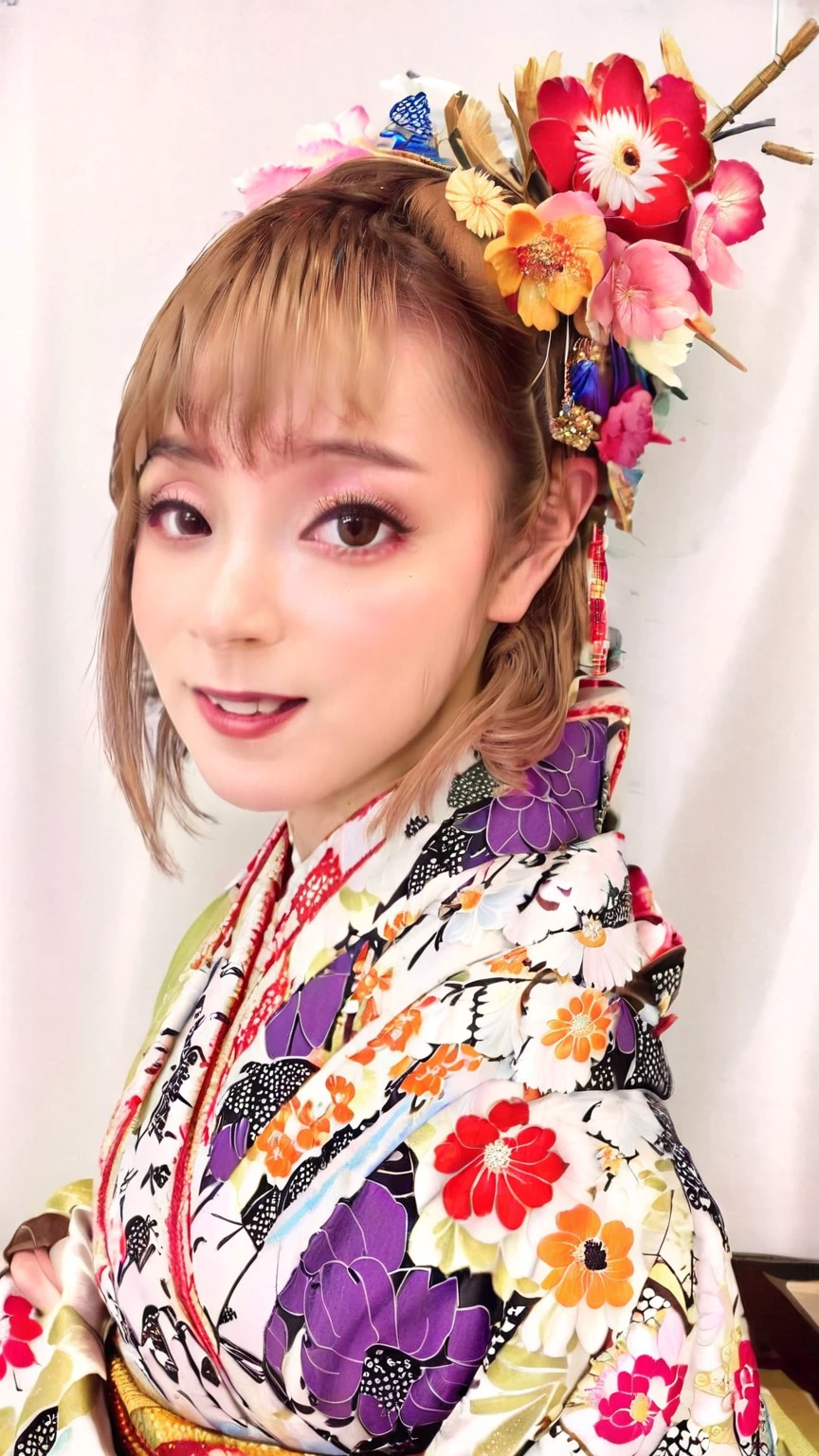 a close up of a woman In kimono with a flower in her hair, Yoshitomo Nara, Chiho, Ayaka, My motto is Teshirogi, Akemi Takada, A, Ka, Sa, Ta, Na, Ha, On , In kimono, Aoi Ogata, Sakura Kinomoto, In kimono