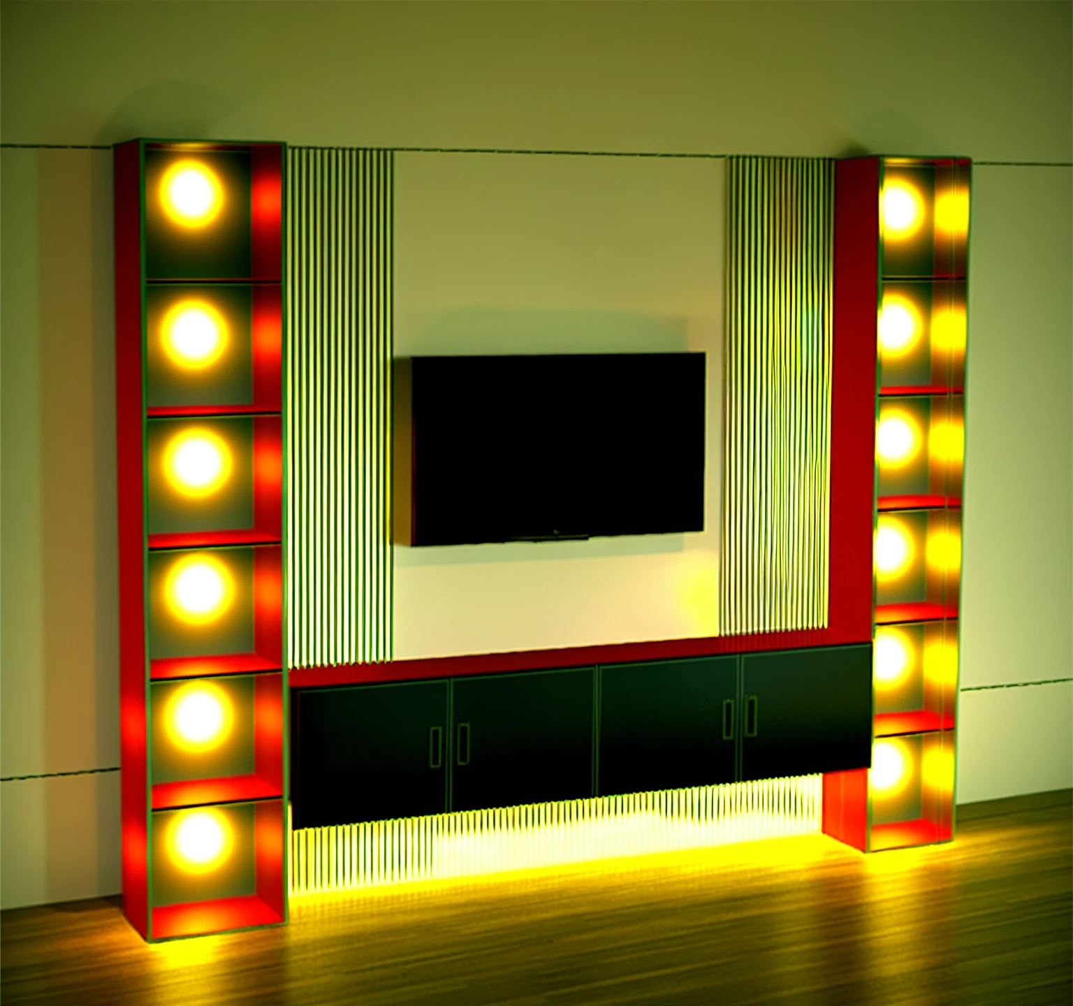 a rendering of'une télévision montée sur un mur avec un panneau en marbre, marble and wood and glass, furniture concept photo!!, 3d rendering, 3d rendering, 3D model rendered, with detailed wood, neotraditional modern, Mixed materials, conception 3D, conception 3D, 3d rendering détaillé, detailed 3D rendering, furniture'Armoire, notion 3D