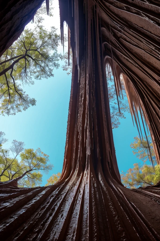 stalactites, 3-color, wide-angle screen, photographic style