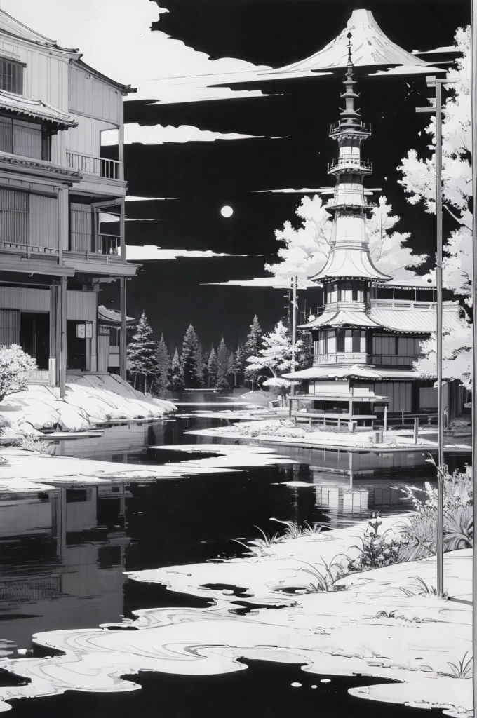 Coloring book　Base paper　landscape　Japan　Black and White