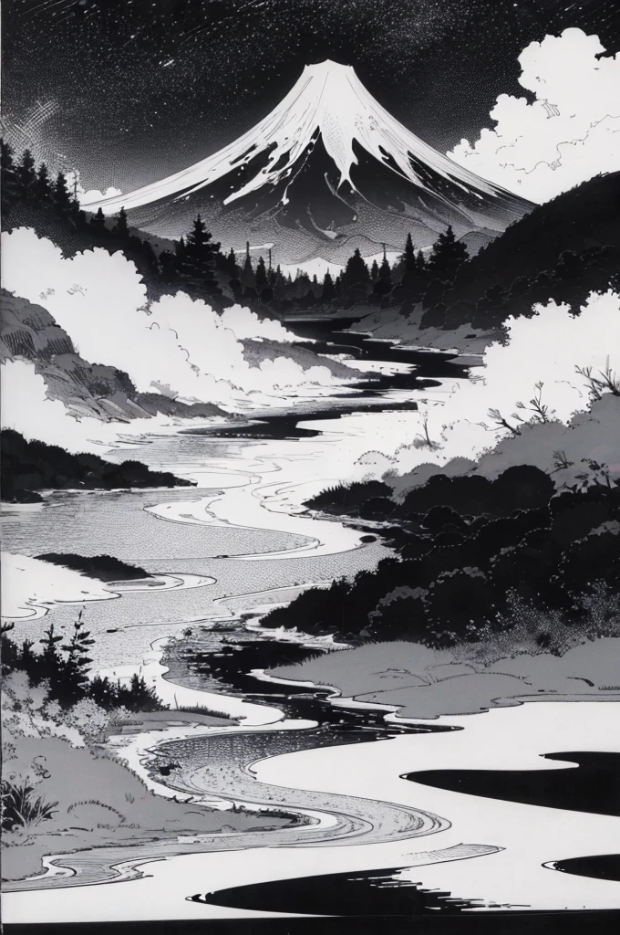 Coloring book Base paper landscape Japan Black and White