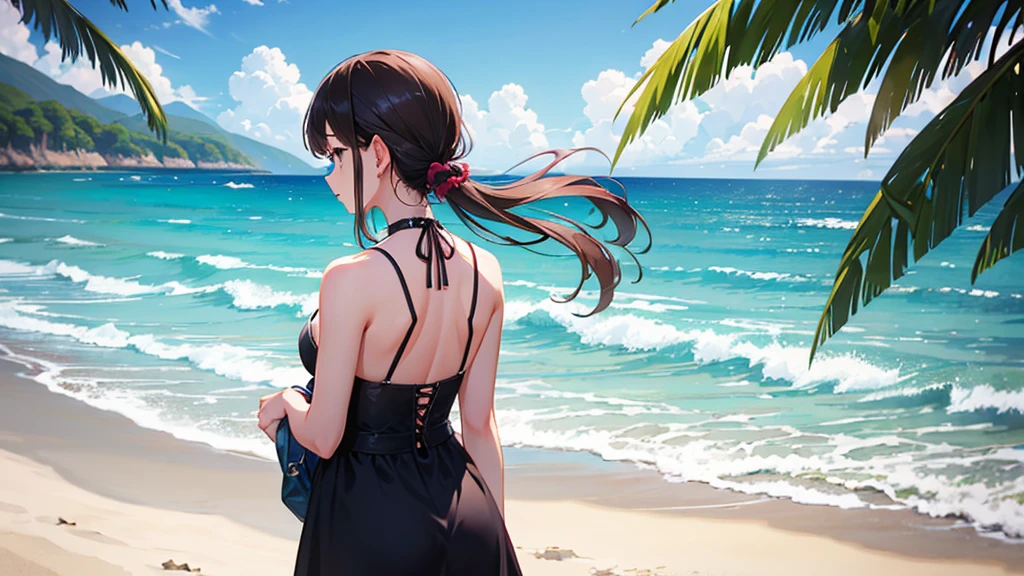 summer、Ocean、Beach、female、Back view