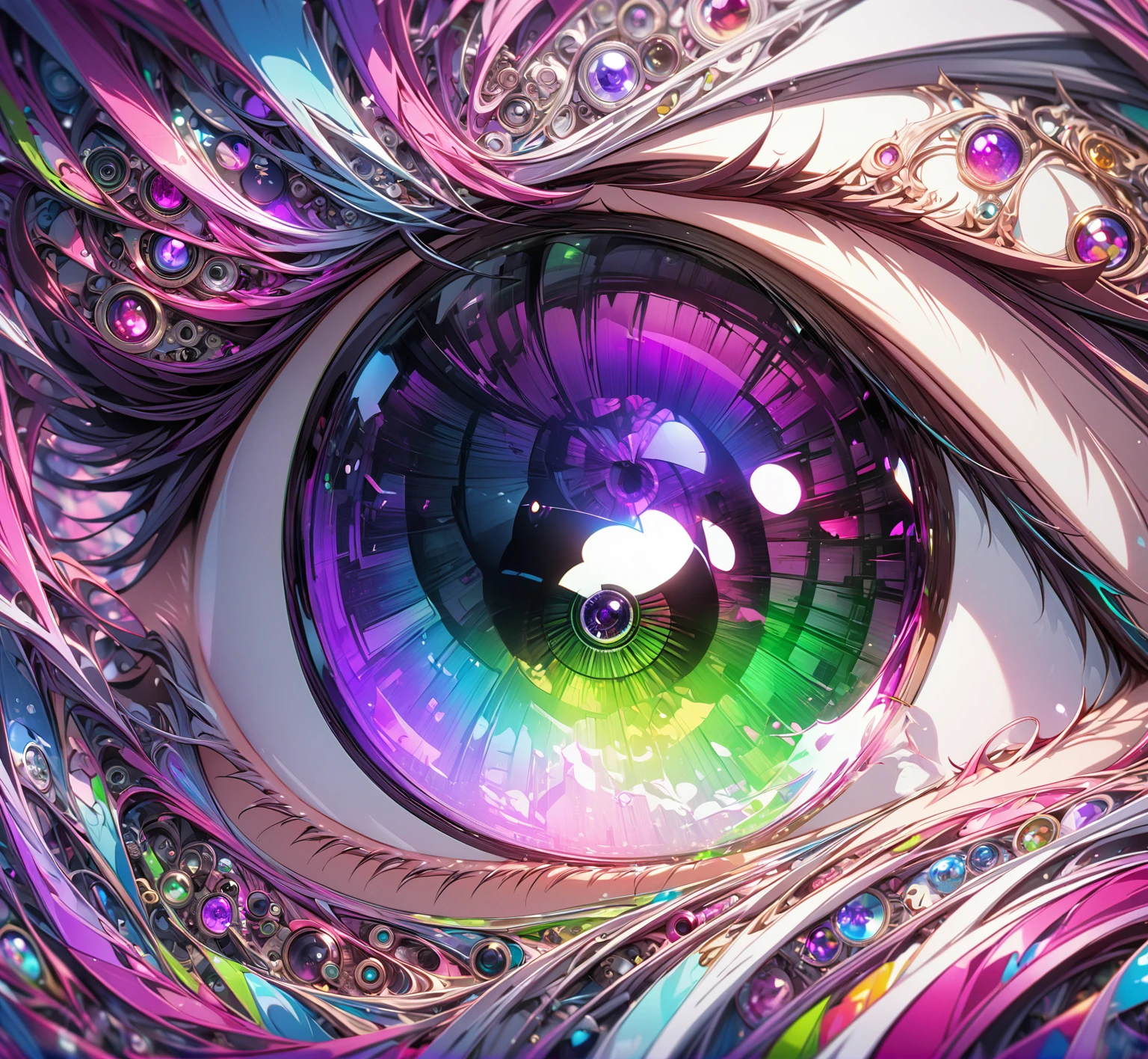 Eye, camera lens, white, red, purple, green, pink, 8k unity wallpaper, super detailed