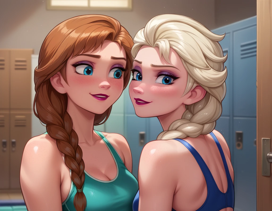 score_9, score_8_up, score_8_up, rating_explicit, source_cartoon, detailed soft lighting, 2girls, (Elsa from Frozen, blonde hair, braids, naked:1.5), (Anna from Frozen, brown hair, braided pigtails, naked:1.4), yuri, girlfriends, lovers, very detailed, beautiful eyes, beautiful face, beautiful lips, strap-on sex, (masterpiece, best quality, highly detailed, beautiful).