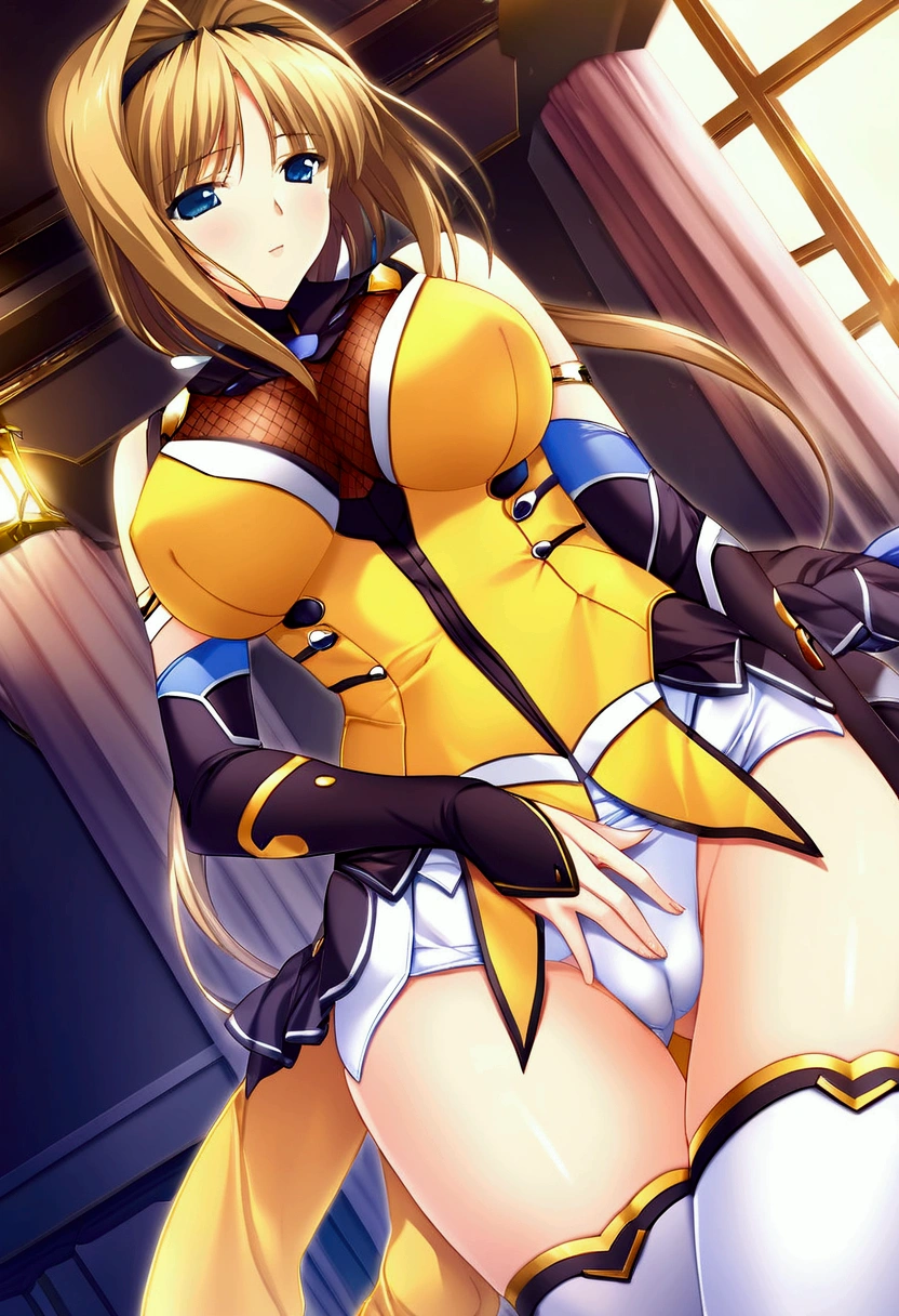 12k,masterpiece, Highest quality, Anime Style,Official Art Beautiful Lighting, 1 girl, bangs, (Inside the futuristic base:1.4), , masterpiece,Noise Reduction,Perfect Anatomy,High resolution, Very detailed,Game CG,Dutch Angle ,Beautiful attention to detail,Visual Arts,Five Fingers, Perfect hands, Perfect lighting,(Camel Toe:1.3),Red eyes,(Silver Hair:1.2),takamori haruka