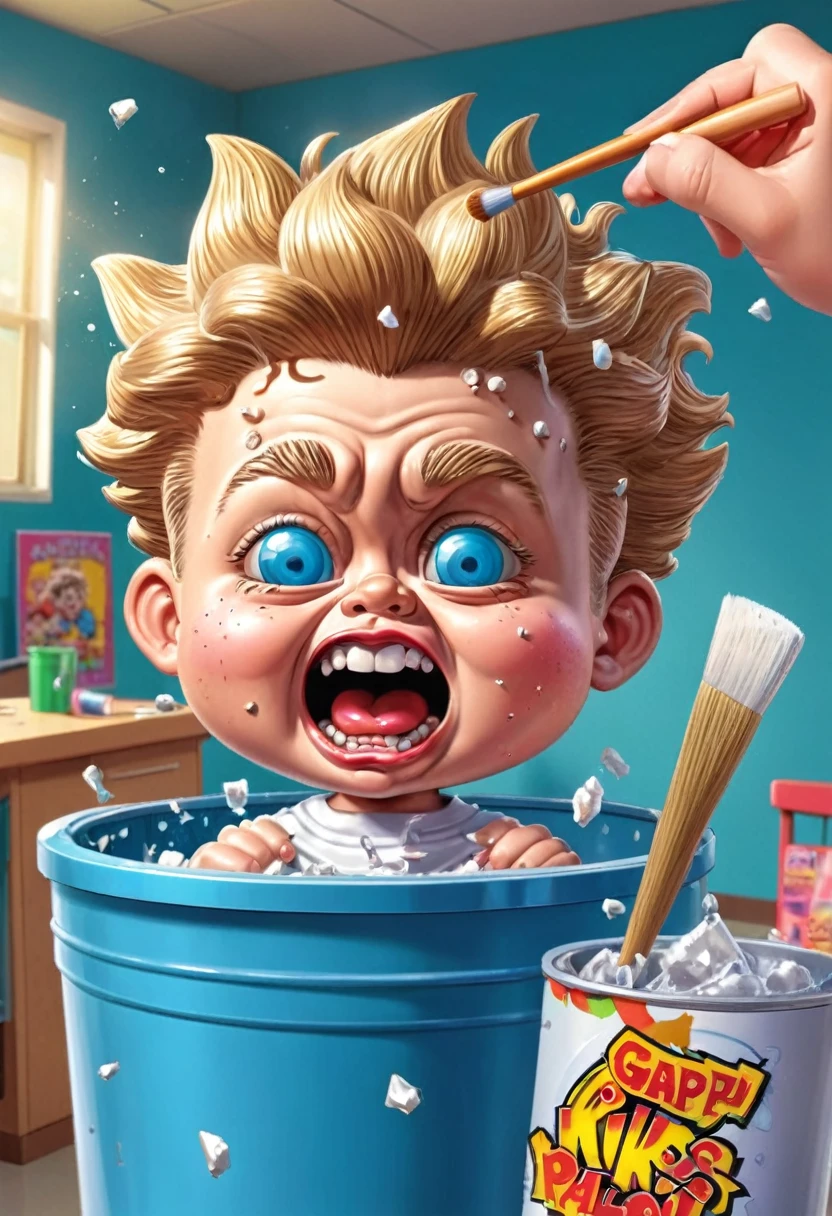 ((kid popping pimples on his face, garbage pail kids style)), in a school, 3d cartoon, high quality, detailed,