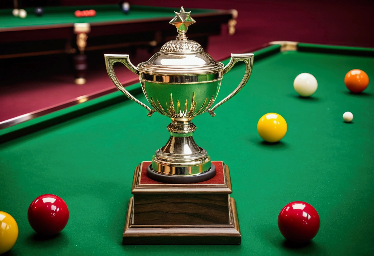 a picture of a trophy (no logos) on a snooker table