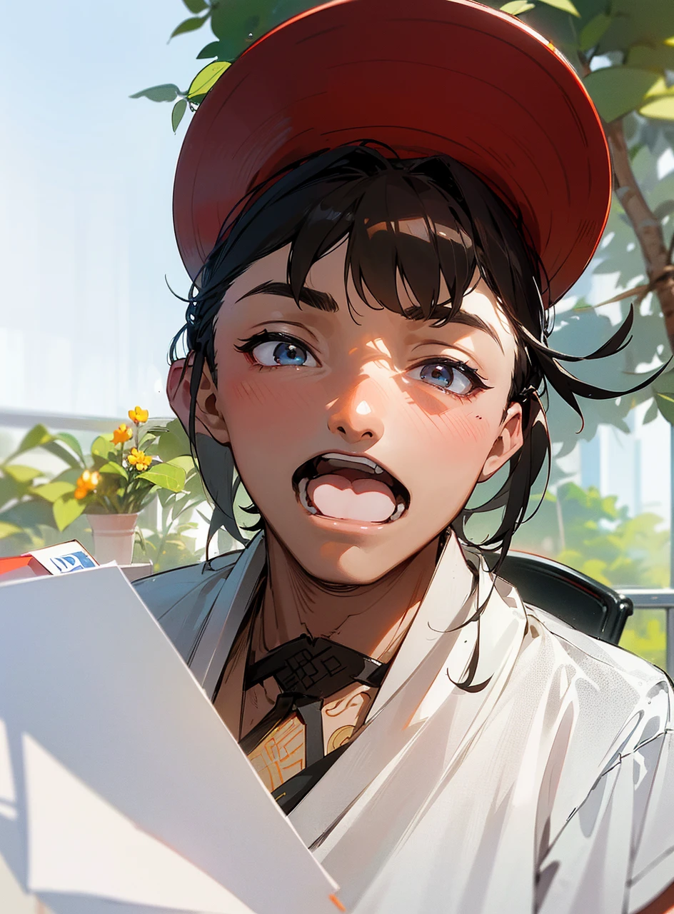 A man is sitting in the classroom, boy, male classmate, in the campus classroom, this male classmate is wearing a white T-shirt, short black hair, holding a pen in his hand, there are test papers, there are books, the lens is mainly featured on the upper body, in the Loepfe art style ((Xinhai City), popular in CGStation, Xinhaicheng H 2160, inspired by Bian Shoumin, Xinhaicheng, Kavasi, Guvitz style, high-quality pictures, 4K, 8K, resolution,