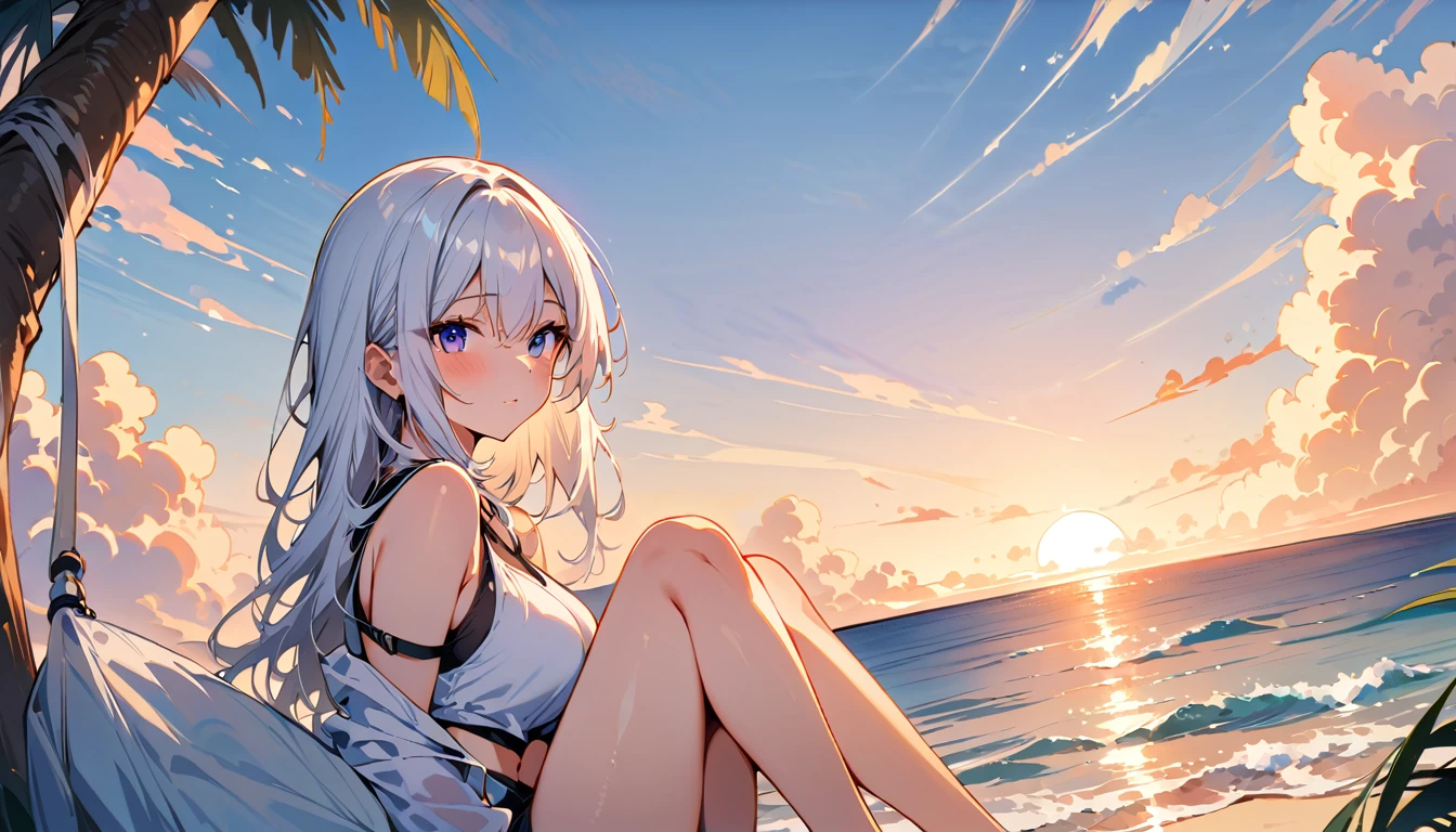 (masterpiece, Highest quality:1.2), 1 Girl, alone,Eyes open,Tropical atmosphere,Ocean,Relaxing