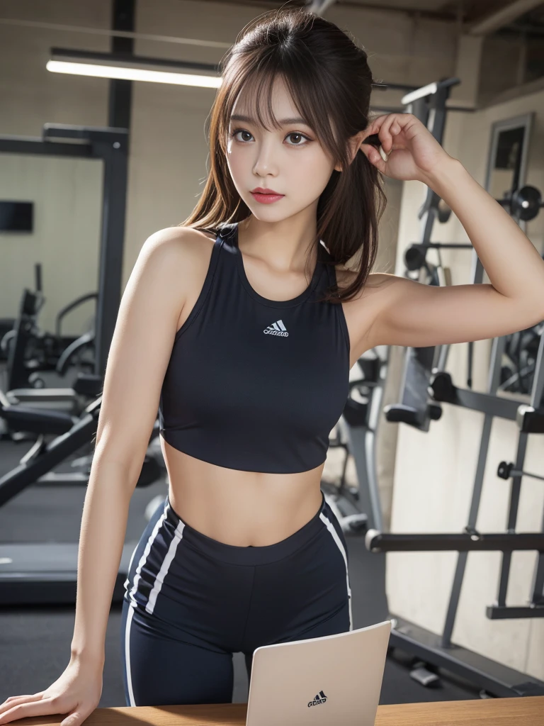 table top, highest quality, figure, super detailed, finely, High resolution, 8k wallpaper, Perfect dynamic composition, beautiful and fine eyes, fitness wear, Natural color lip,