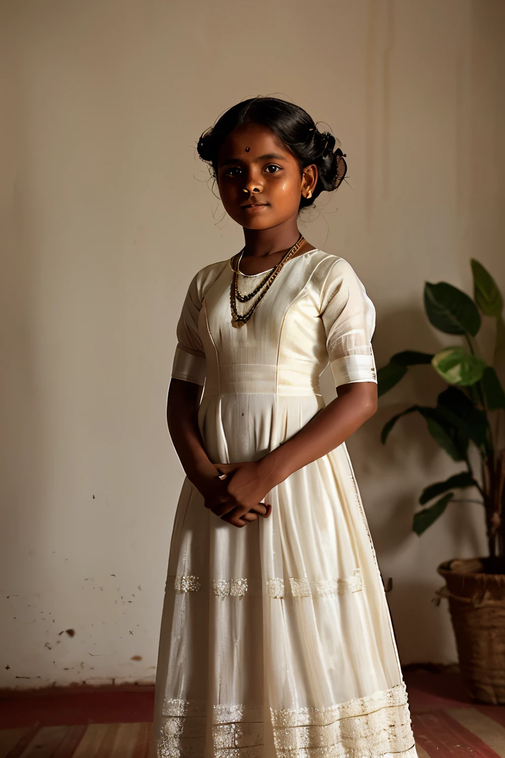 Parambil, India, 1900. A young ((((******************)), ((((clothings from the 1900s, elegant white dress)))), ((hairstyle of the 1900s))