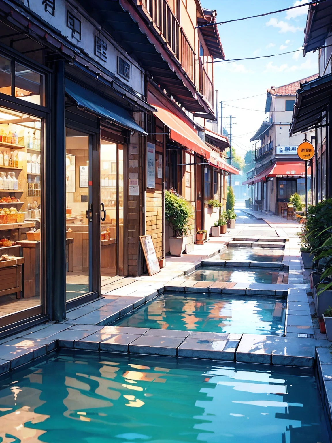 Immerse yourself in cold water up to your chest、bustling street」