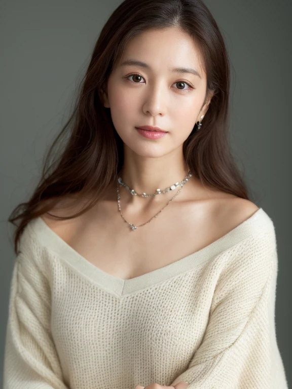 (Highest quality、8k、32K、masterpiece、Hmph:1.2)、Photos of beautiful Japanese women in their 50s、Long Hair、Upper Body、necklace、Shooting from above、Don't look at the camera、(Realistic、Photorealistic:1.37)、1 female、Photographed in natural light、Physically Based Rendering、Excellent image quality、High resolution、1080P、(Detailed facial depiction)、(Detailed description of the hands)、(Detailed CG)、Rich details、(exquisite features)、(Best image quality)、(masterpiece)、(Beautiful Eyes)、Delicate clavicle、Various poses、profile、White wall、In front of a white door、(窓のあるWhite wallの部屋)、Earrings、Laughter、Summer clothes、((Long sleeve dress))