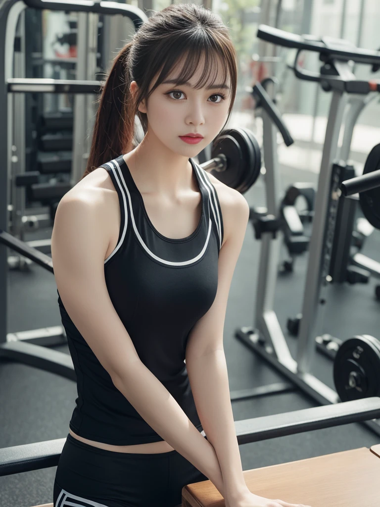 table top, highest quality, figure, super detailed, finely, High resolution, 8k wallpaper, Perfect dynamic composition, beautiful and fine eyes, fitness wear, Natural color lip,