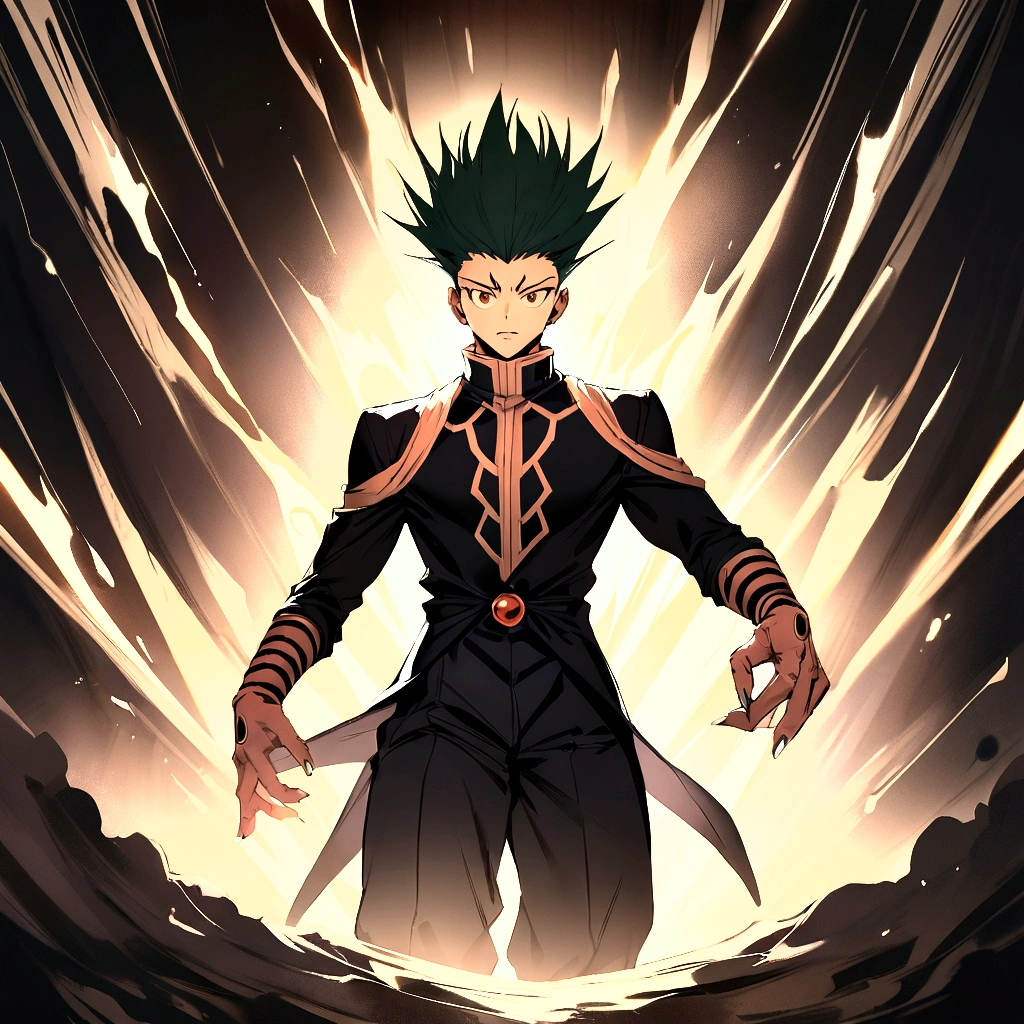 Gon freeces from hunter x hunter  posessed or fused  with sukuna from jujutsu kaisen
