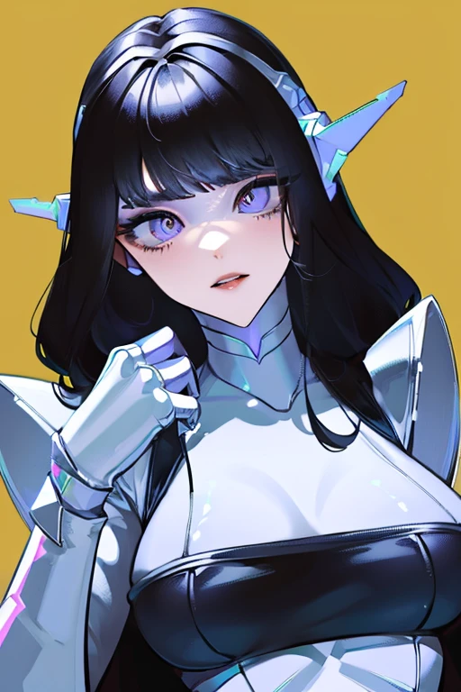 empty eyes,robotized woman ,big bust,Robot Joint ,Metal skin,black bodysuit
