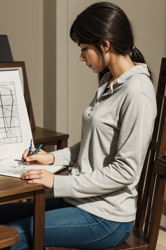Drawing of a sitting intently studying