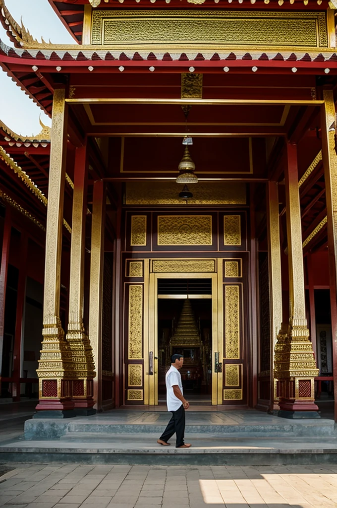A man walks into a Thai temple