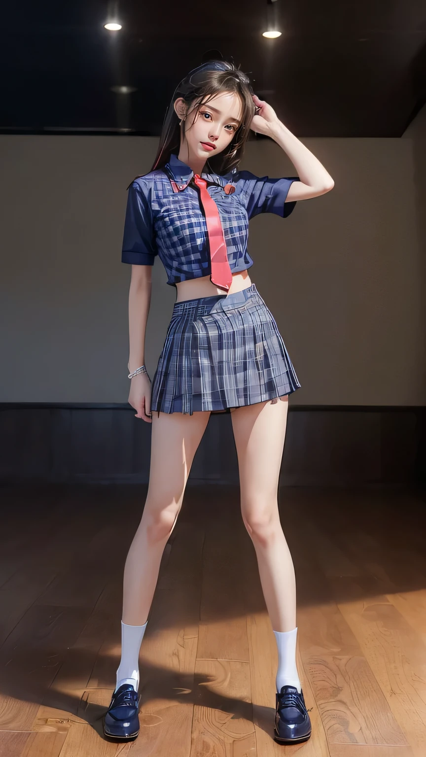 ((masterpiece)),(((最high quality))),(((((Full body shot of a girl taken from the floor:1.7))))),((Photograph the whole body from knee height:1.6)),((((((Please stand up straight:1.9)))))),((Thin thighs:1.3)),((Long legs:1.4)),(((Girl standing in a school classroom:1.7))),(((Micro Mini Skirt Uniform:1.6))),((Slim Model body type:1.8)),((Japan  in summer uniform:1.8)),((Wearing a red tie:1.5)),(Wearing a white shirt with short sleeves),Her erect nipples are clearly visible under her clothes.,(Navy blue checked micro mini skirt:1.7),(16 years old:1.3),bangs,A small smile,((cute girl)),Slender girl,Black Loafers,(((short white socks up to the ankles,:1.2))),cute,The thighs below the groin are slim and firm,cute,Black hair ponytail,Thin legs,Slim Model body type,Very small waist,Small hips,Long thighs,Thin thighs,Thin hands,Long hands,((((Shooting full body from below:1.5)))),(((((k-popのIVEのWONYOUNGにそっくりの女の子:1.9))))),((Turn your whole body straight ahead:1.8)),((expensive:1.4)),(Stand with your legs straight without bending your knees:1.7),((Please stand up straight:1.7)),((turn your hips forward:1.7)),The ankles are super thin,beauty,Fine skin,Firm Skin,Realistically reproduced skin detail of thin legs,Very detailed, Attention to detail,high quality,Awards,High resolution,(Anatomically correct:1.3),(8k,RAW Photos,最high quality,masterpiece:1.5),(((Photographing a girl&#39;Full body from below))),(((She is taking a picture with three other girls from her class.:1.5))),All three are slim and cute.,Height 173cm,((Please stand up straight:1.7)),((Please stand up straight:1.7)),((Please stand up straight:1.5)),((Please stand up straight:1.7)),(((Keep your back straight:1.8))),((Look forward:1.2)),9 head beauty,Model body type,((Inseam is half the height:1.3)),Thin thighs,((k-popのIVEのWONYOUNGにそっくりの女の子:1.5))