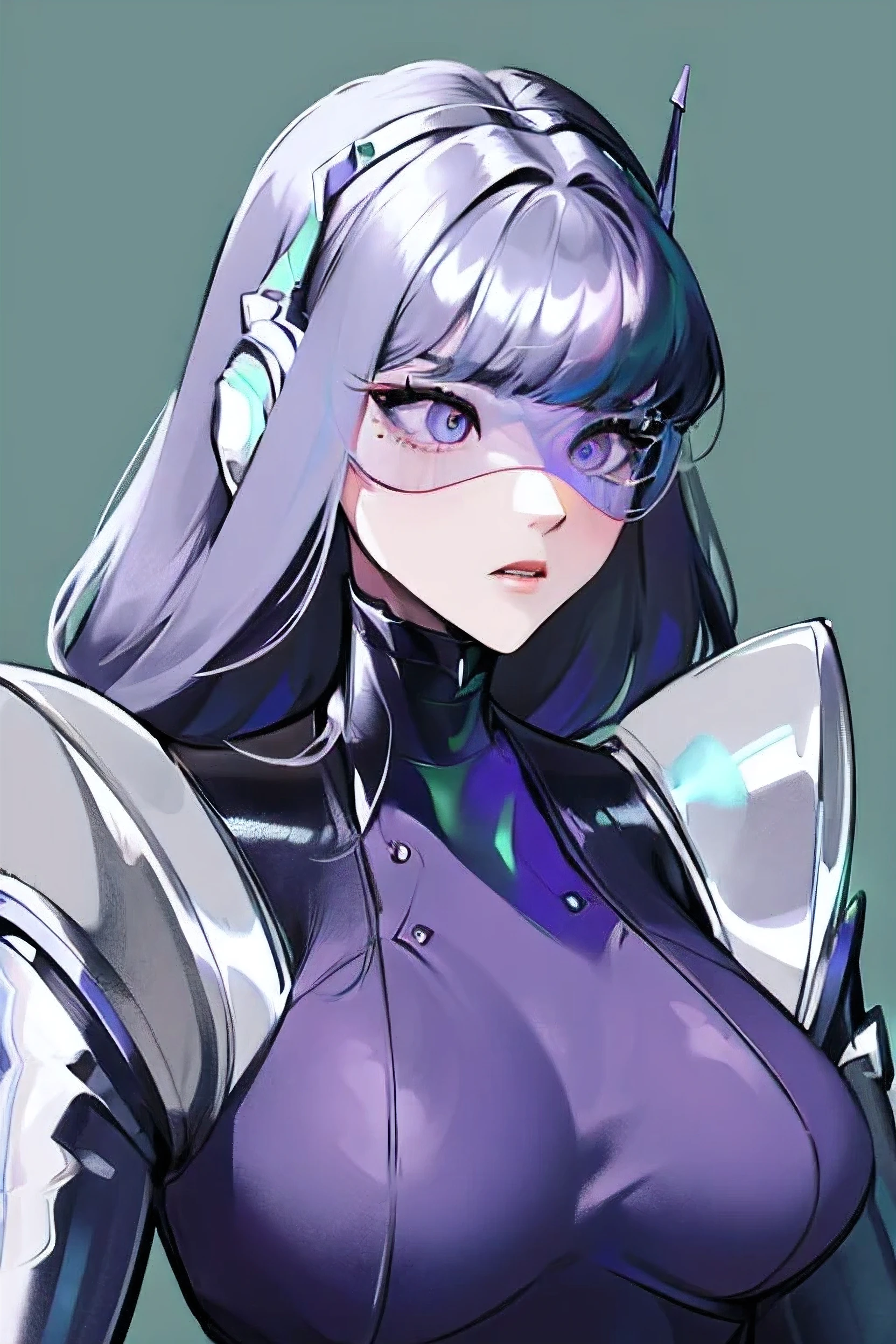 empty eyes,robotized woman ,big bust,Robot Joint ,Metal skin,black bodysuit
