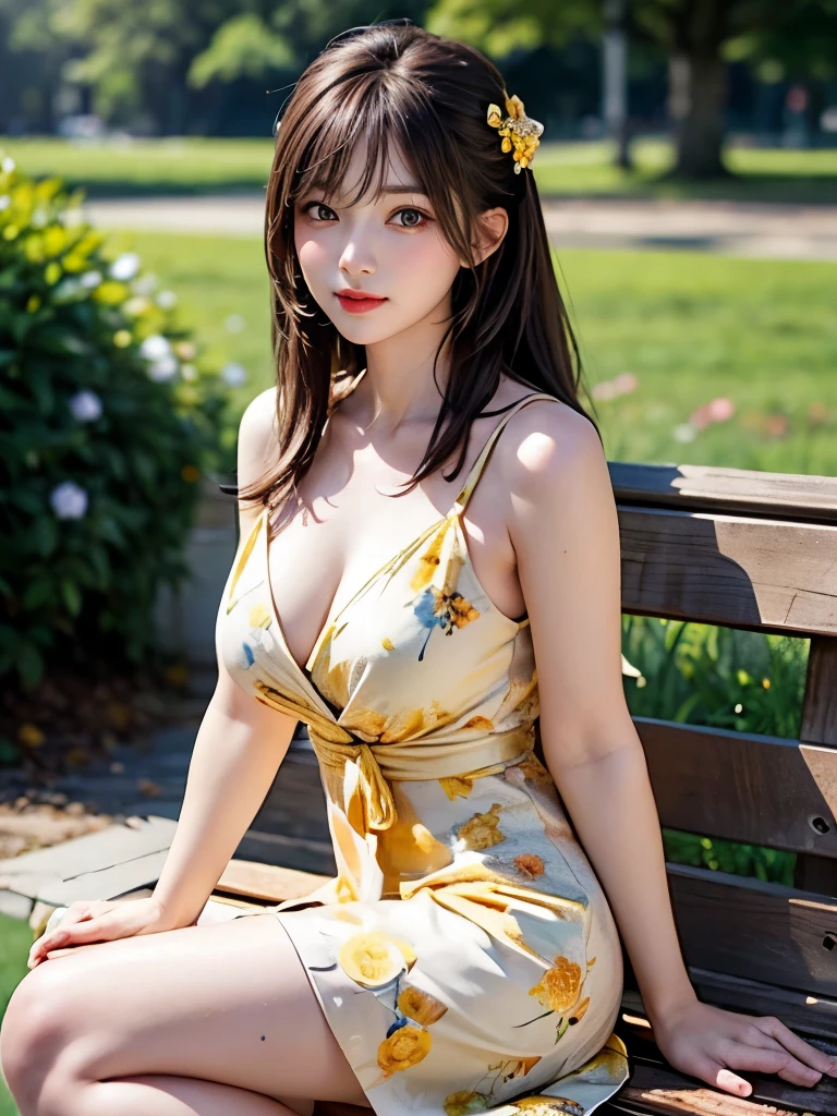 (masterpiece:1.2, Highest quality), (Realistic, photoRealistic:1.4), Seaside cottage、
Staring at the audience, whole body, Front view:0.6,
(One 20-year-old girl), smile、Japanese, (bangs、Brown long hair:1.5), Hair fluttering, (Half Up, Half Updo), bangs, Hair between the eyes, Big Breasts:0.8,
Beautiful Hair, Beautiful Face, Beautiful Eyes, Beautiful clavicle, Beautiful body, Beautiful breasts, Beautiful thighs, Beautiful legs, Beautiful fingers,
(Beautiful views), Sit on a bench、Crossing your legs、
((Yellow floral dress)), White panties,
blush, smile