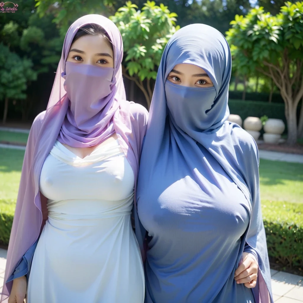 a beautiful young woman hijab, (((super big breast))), (very big breast  covered - SeaArt AI