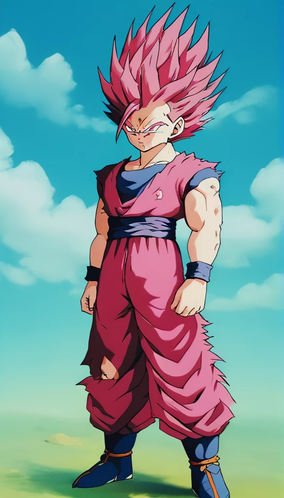 ((wolf)), 1boy, ((super saiyan)), ((pink fur)), ((fluffy tail)), ((red eyes)), ((furry)), perfect eyes, clothing