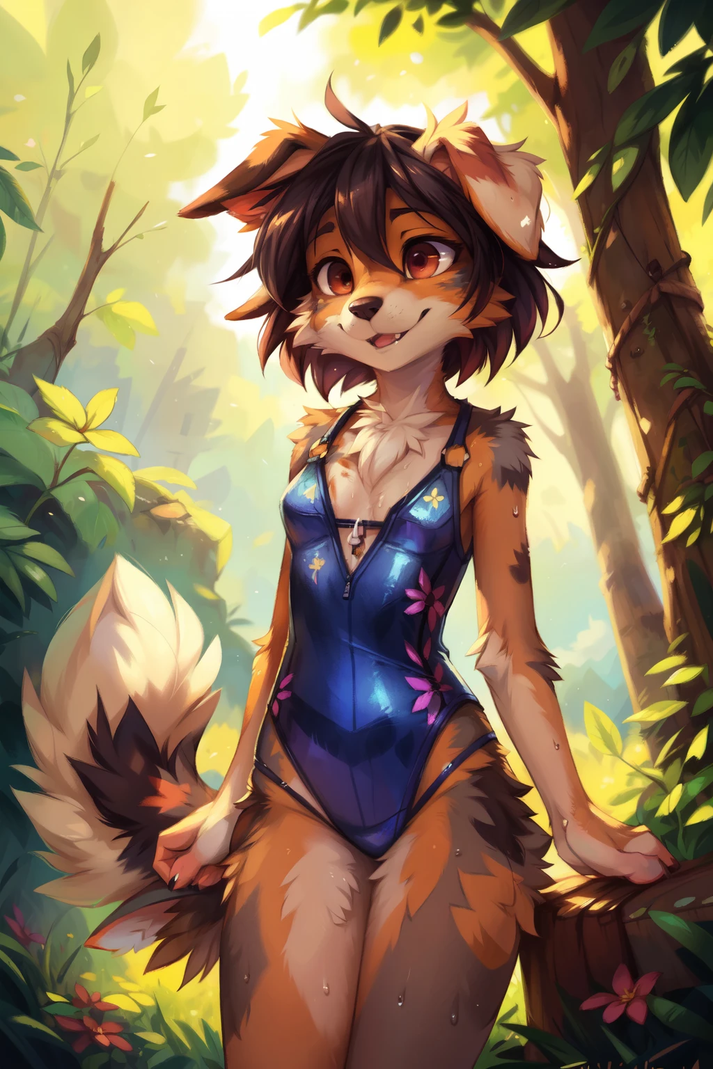 by kenket, by Zackary911, by hyattlen, by teranen, by fumiko, by Pixelsketcher, by Bayard Wu, by Einshelm, by Kilinah, by Hioshiru, by fluff-kevlar, by Dimwitdog, Furry, Anthro, solo, ((australian shepard)), ((female)), (), ((young)), ((fluffy tail)), floppy ears, ears down, short white hair, breasts, short, chest fluff, erotic, dirty, sweaty, ribs, erotic pose, one piece swimsuit, embroidery,