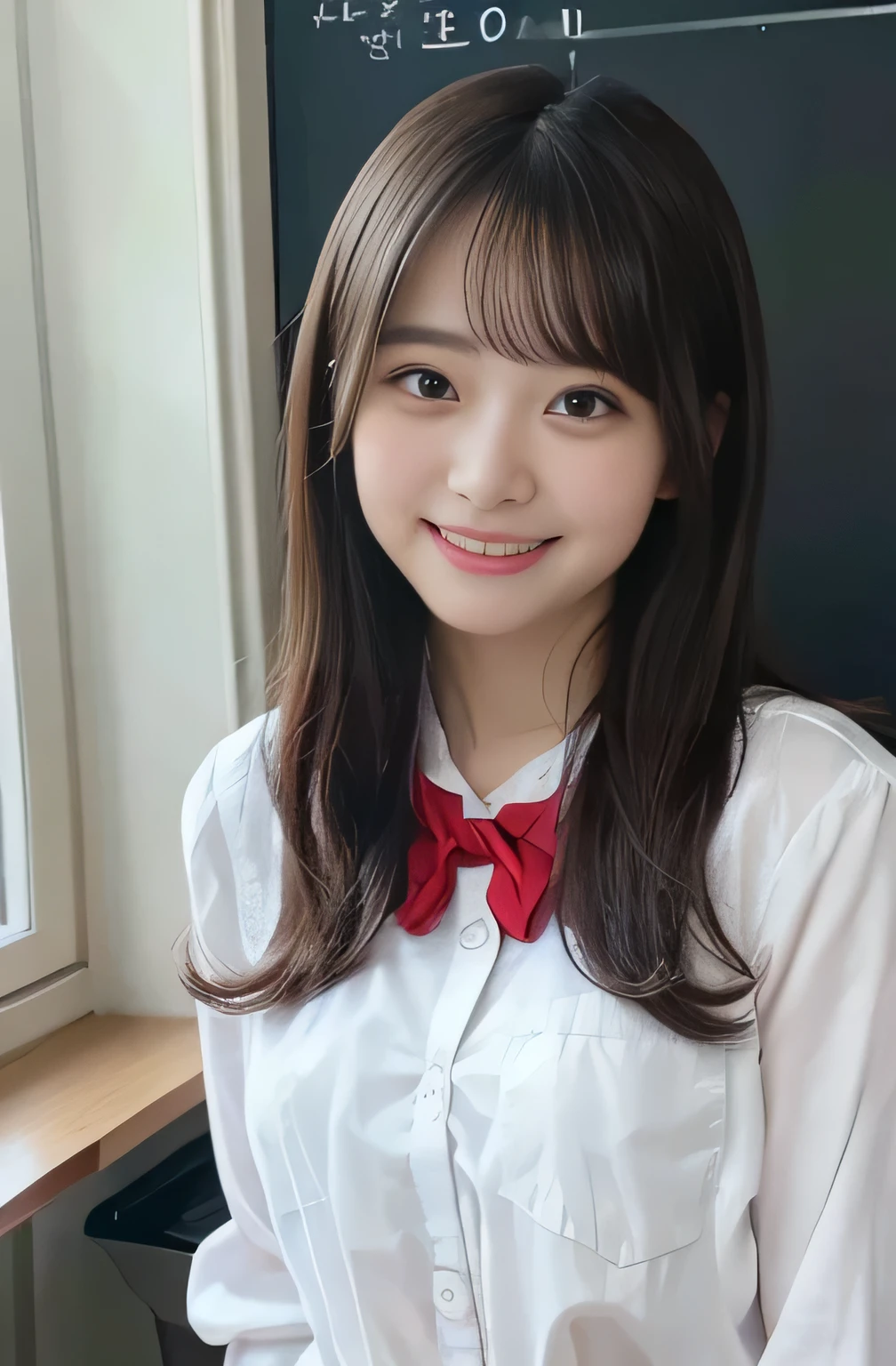Highest quality,Ultra-high resolution,Neat and cute,Embarrassed,Red face,Perfect Face,Perfect Fingers,Big Eyes,double eyelid,smile,teeth,