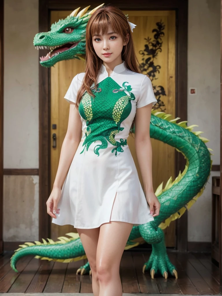 Kasumi, brown eyes, (best quality, ultra-detailed), (realistic:1.37), beautiful and detailed face, ultra-realistic texture, delicate face, delicate body, red lipstick, bright colors. High definition, 8K. expression giving a cute smile