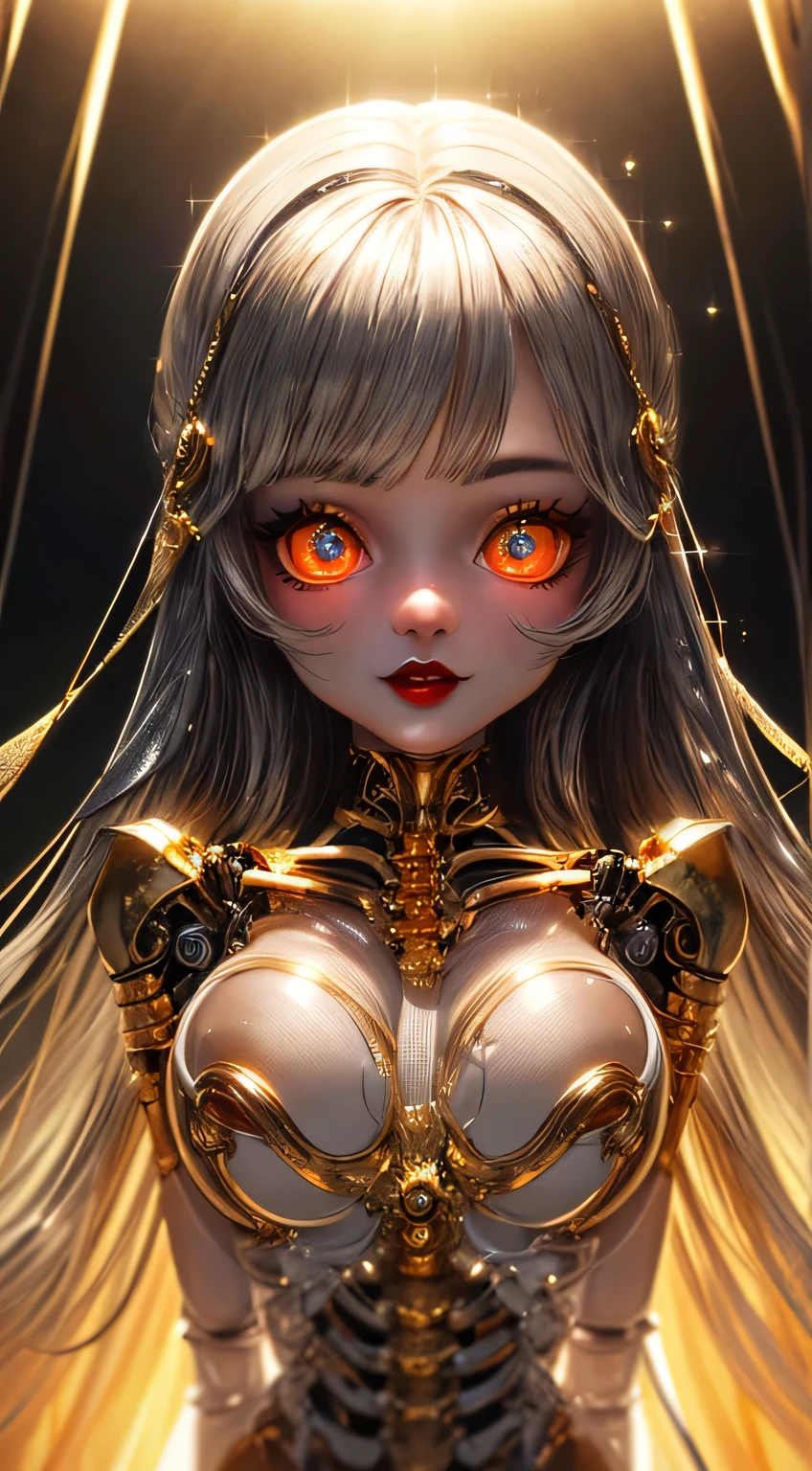 highest quality, masterpiece, High resolution, (Exquisite body: 1.5), Gorgeous face, (metal skin: 1.3), Intricate details, High resolution, wallpaper, whole body, 
whole bodyショット, 1 Girl, Transparent robot body, Naked skeleton, tied to a transparent tube, (((((Gold and silver body parts)))), Pretty, beautiful, perfect face, Big eyes, Silver floating hair, Natural pose, 
16k, High resolution, High Resolution, Depth Field, (Film Grain: 1.1), Book, Golden Hour, (Lens flare), Vignette, rainbow, (Color Grading: 1.5)
