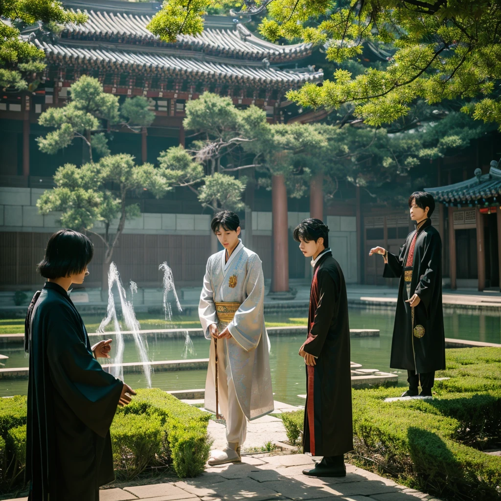 Visuals: The boys visit Gyeongbokgung Palace and stumble upon an ancient, mystical artifact. As they touch it, a magical transformation begins, and they start to realize their true potential.Music: The tempo picks up with a mystical, otherworldly vibe, introducing elements of the main track. Kpop boy group with south koera members in south korea
