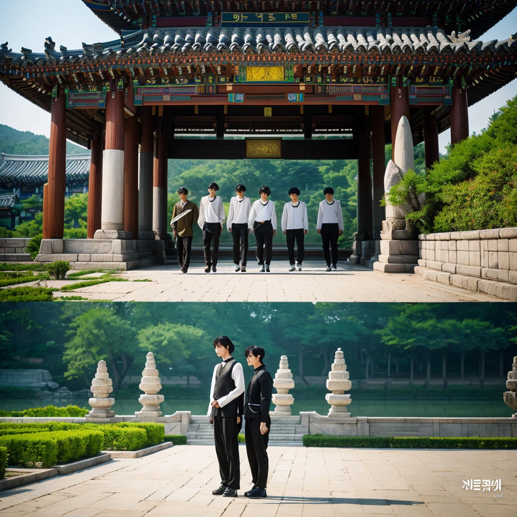Visuals: The boys visit Gyeongbokgung Palace and stumble upon an ancient, mystical artifact. As they touch it, a magical transformation begins, and they start to realize their true potential.Music: The tempo picks up with a mystical, otherworldly vibe, introducing elements of the main track. Kpop boy group with south koera members in south korea