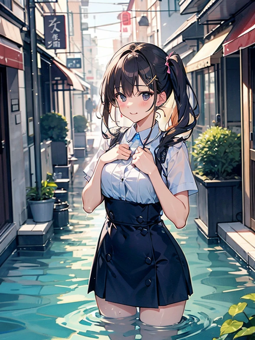 Immerse yourself in cold water up to your chest、bustling street」