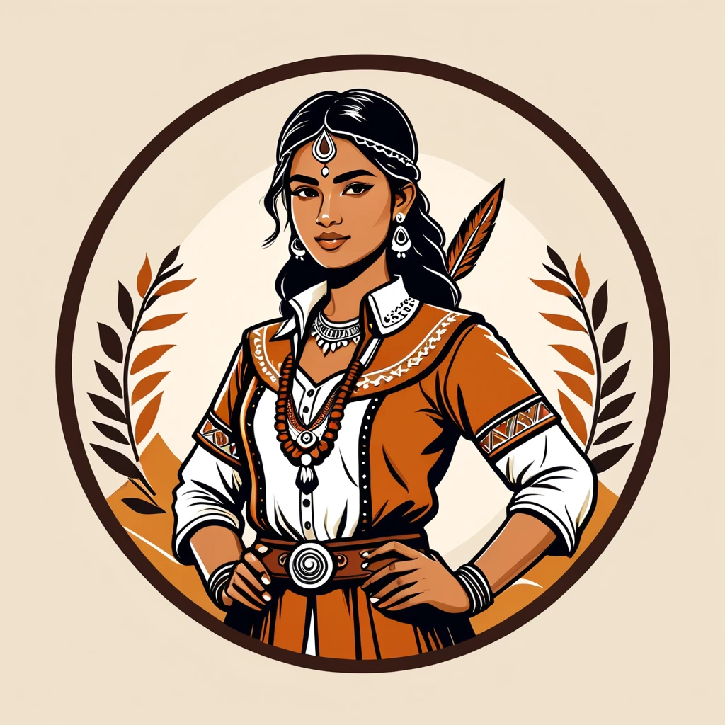 female ranger in indian folk outfit, vector graphics, strong contours, logo design