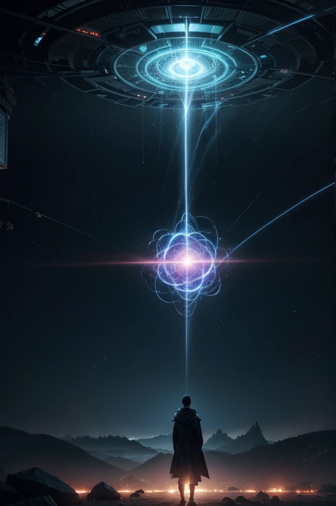 Parallel reality, multidimensional energy, matrix, energy system, codes and symbols in the sky, cinematic lighting, dramatic atmosphere, volumetric fog, intricate digital art, highly detailed, vibrant colors, 8K, photorealistic, award-winning concept art, cinematic composition, dramatic chiaroscuro, glowing energy orbs, floating data streams, complex fractal patterns, dynamic energy fields, mesmerizing visuals
