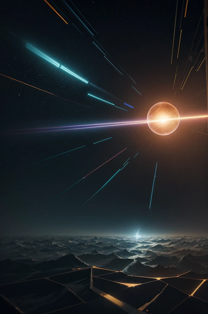 Parallel reality, multidimensional energy, matrix, energy system, codes and symbols in the sky, cinematic lighting, dramatic atmosphere, volumetric fog, intricate digital art, highly detailed, vibrant colors, 8K, photorealistic, award-winning concept art, cinematic composition, dramatic chiaroscuro, glowing energy orbs, floating data streams, complex fractal patterns, dynamic energy fields, mesmerizing visuals
