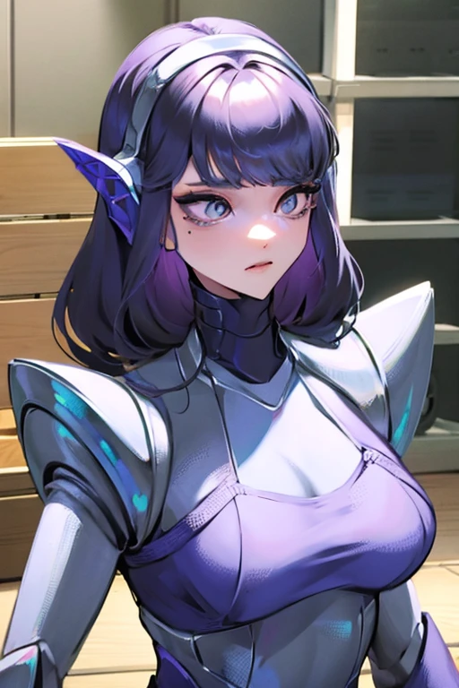 empty eyes,robotized woman ,big bust,Robot Joint ,Metal skin