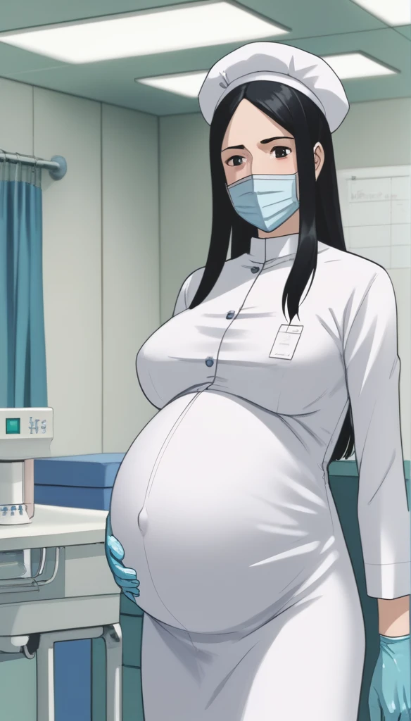 score_9, score_8_up, score_7_up, source_anime, raw image, masterpiece, highest quality, kasuganoray, very charming, pale skin, she narrowed her eyes, eyes want to have sex, her eyes were filled with a high level of lust, so embarrassed that your cheeks are red, looking_at_viewer, long black hair, close ears, big breasts, tip of nipple, scrubs, pointed nipples, surgical mask, bouffant cap, long sleeve maternity dress, put on another long sleeved coat, seamless, navel head, the dress isn't wrinkled, tight fitting, long white stockings,
1girl, pregnant, solo, good shape, sexy, long rubber gloves, looking down, look at viewer, furrowed brow, hospital bed, light shines from the ceiling, standing, patient room background, she is in great shape even though she is pregnant, everyone is in love with you,
