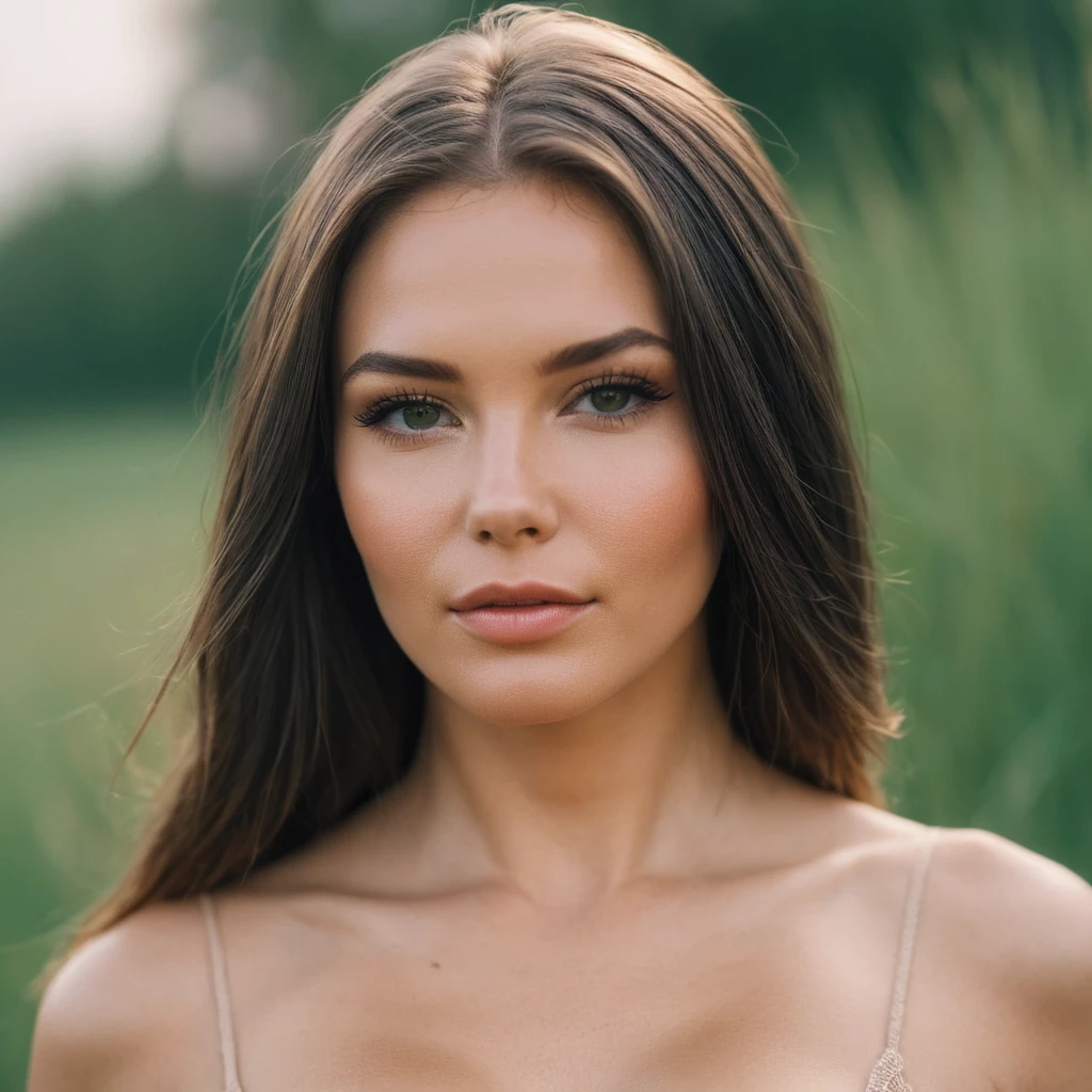 RAW-стиль, masterpiece, Best quality, ultra detailed), 20 years, posts on the street, Deep V-neck sweater, suitable breasts, deep neckline, beautiful sunset, Cheerful and happy, Clear sky, analog style, (Skin texture, Granularity), cinematic light, Side lighting, ultra high resin, blonde hair with blonde highlights, seductive look, full lips, outside in the field, run your hands over the wheat, narrow face, close-up photo 85 mm lens, she is a model, looking straight into the camera, flirting with the photographer