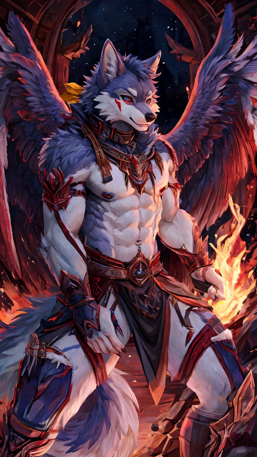 Wolf anthro with ripping angel wings