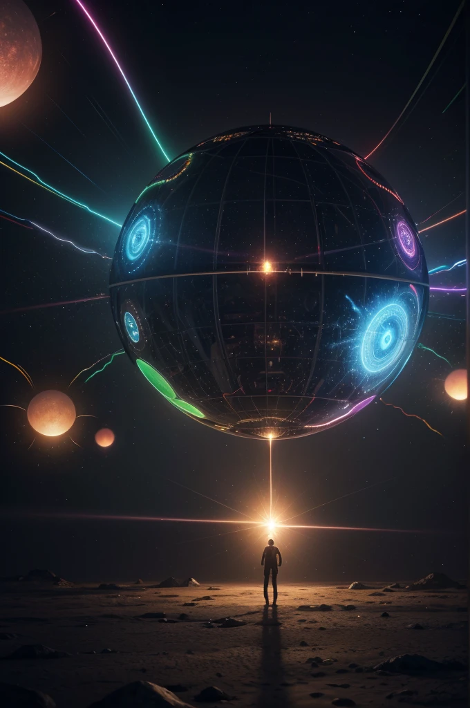 Parallel reality, multidimensional energy, matrix, energy system, codes and symbols in the sky, cinematic lighting, dramatic atmosphere, volumetric fog, intricate digital art, highly detailed, vibrant colors, 8K, photorealistic, award-winning concept art, cinematic composition, dramatic chiaroscuro, glowing energy orbs, floating data streams, complex fractal patterns, dynamic energy fields, mesmerizing visuals, people projecting outside the body, colorful aura, energies and binaural waves, colorful glow in the spiritual dimension
