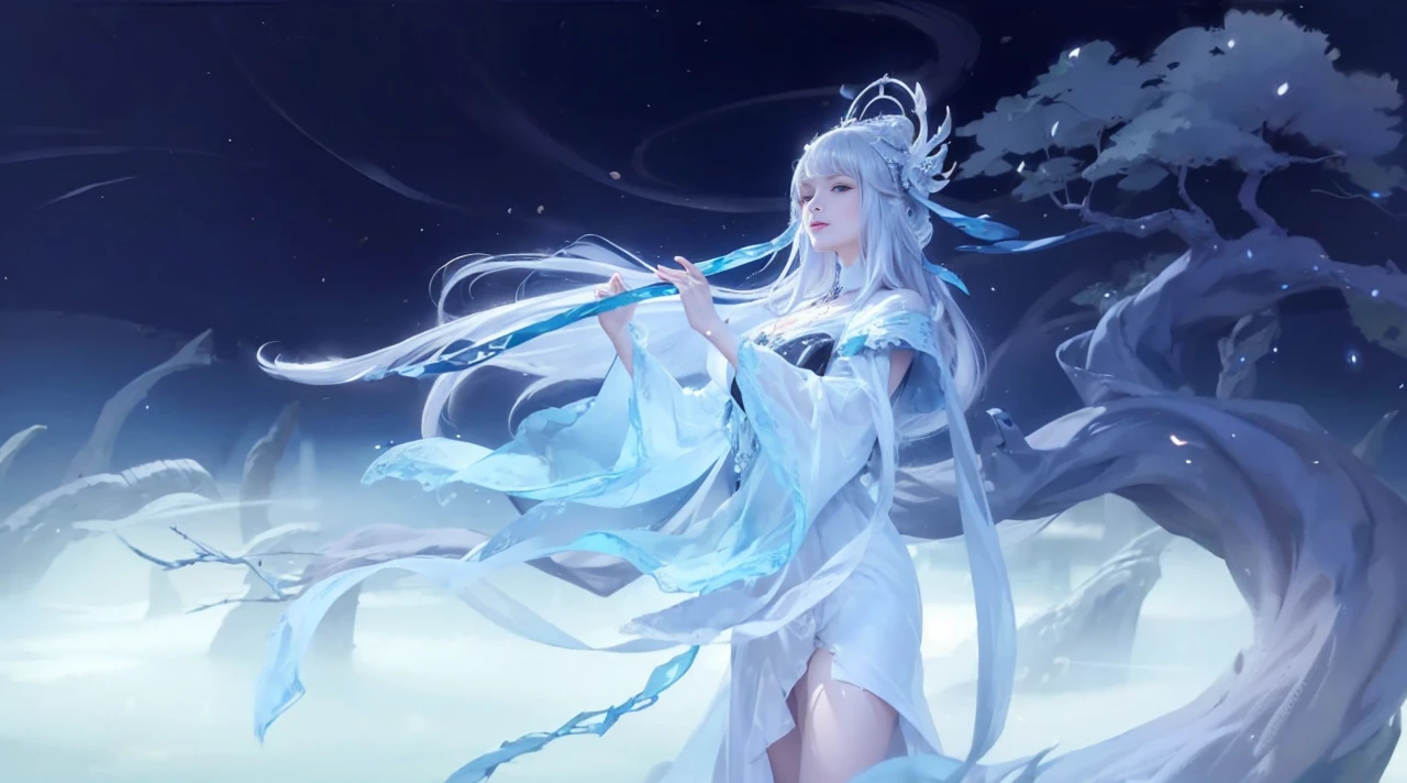 (surreal), (shape), (Improved resolution), (8k), (very detailed), (Best shape), (beautiful and detailed eyes), (highest quality), (Super detailed), (masterpiece ), ( wallpaper), (detailed face), 1 girl, 17 years old, white dress, looking at the viewer, small details, detailed face, in the dark, deep shadow, private key, Pure erotic face ace_v1, smile, long hair, black shawl straight hair , 46 point diagonal bangs