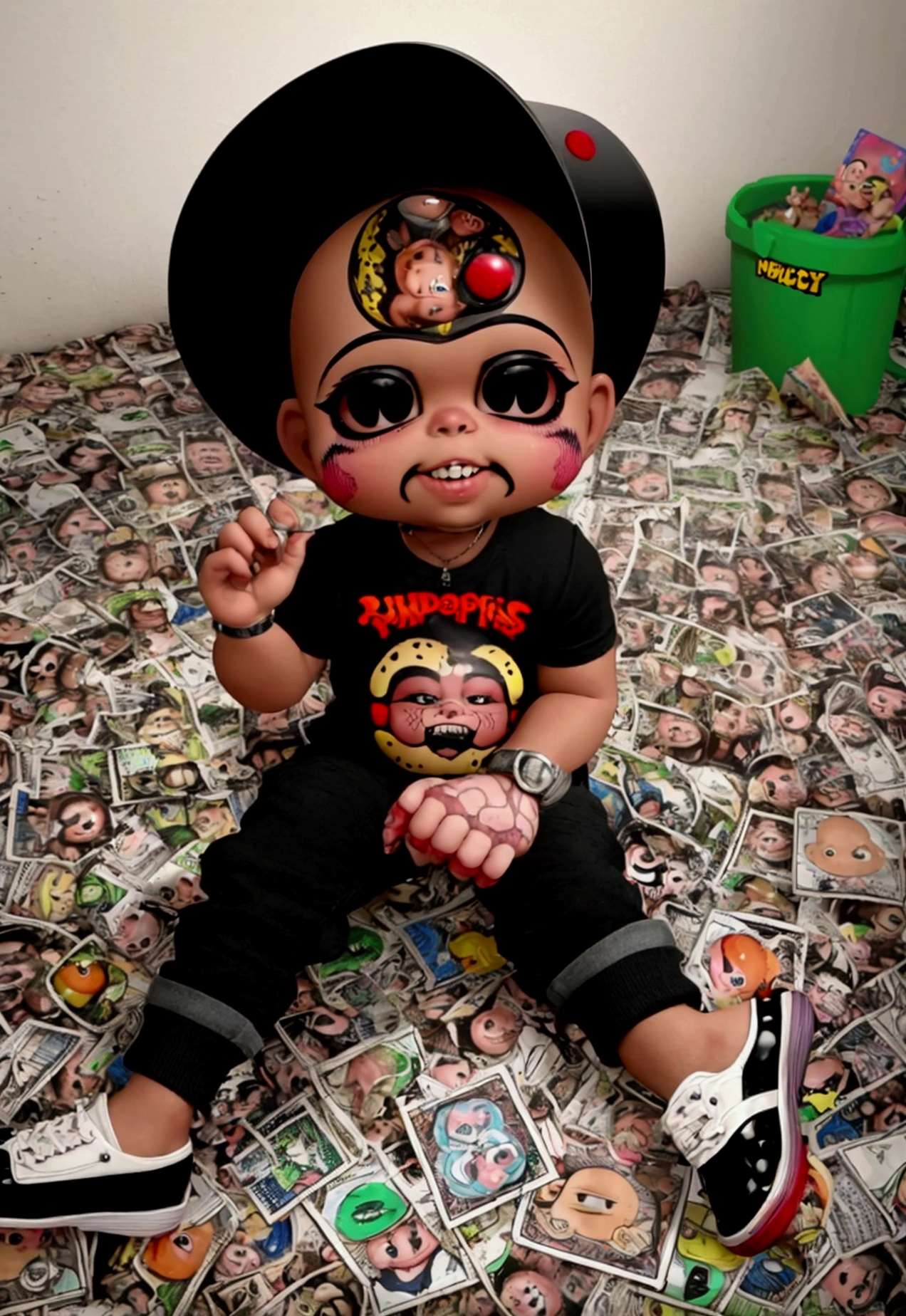 kid popping pimples on his face, snakes crawling out of holes, ((garbage pail kids style)), in a school, 3d cartoon, high quality, detailed, full body