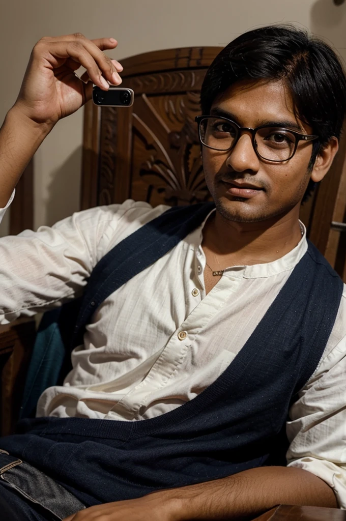 indian boy wearing specs and fair tone selfie 