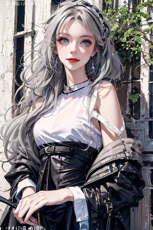 ConceptArt, masterpiece, The face is precise(((must))), best quality, Gothic outfit, A Russian girl in her early 20s with colorful ash gray hair, Gothic makeup,outdoor, magazine cover ,upper body,