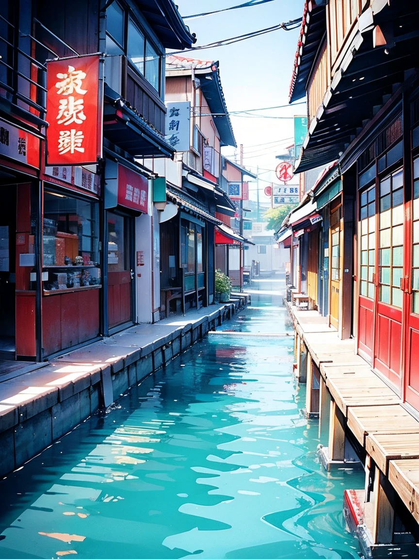 Immerse yourself in cold water up to your chest、bustling street」